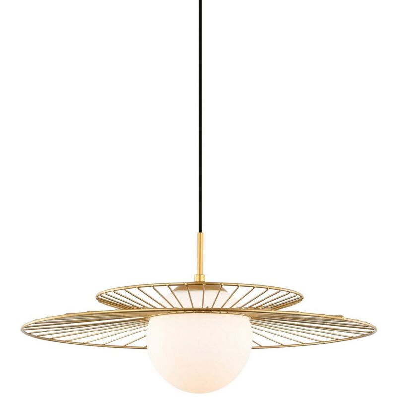 Sarah - Suspension moderne à suspendre dorée à 1 lumière avec or, abat-jour blanc, E27 - Italux