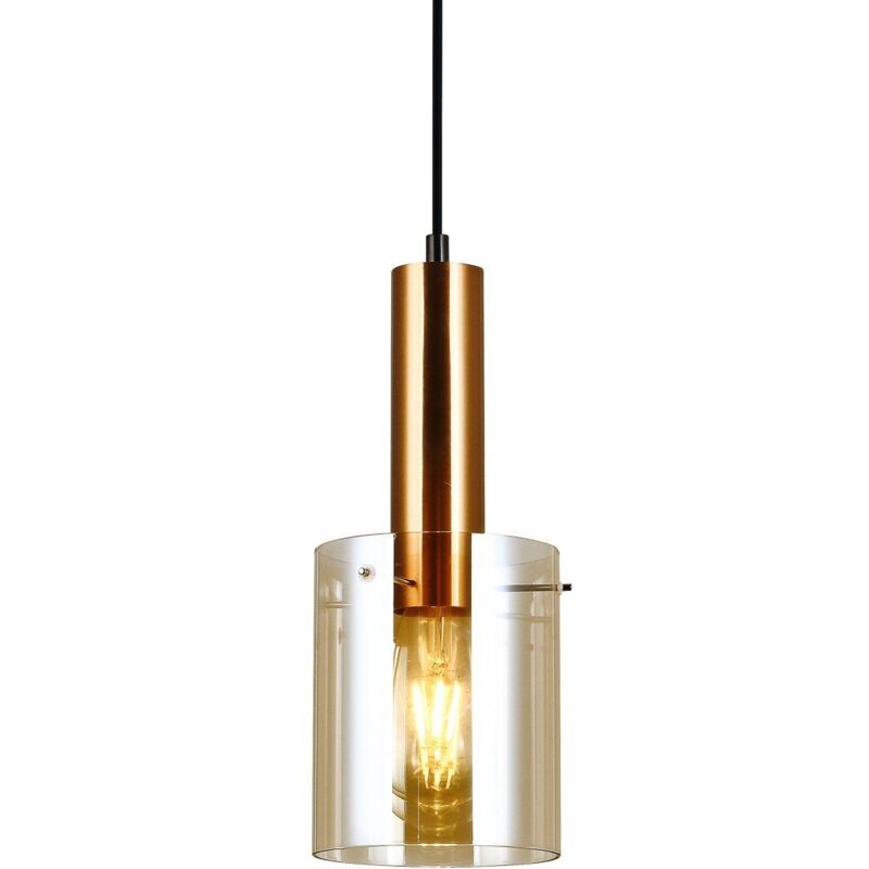 Sardo - Suspension moderne en laiton à 1 lumière avec abat-jour ambre, E27 - Italux Sardo - Suspension moderne en laiton à 1 lumière avec abat-jour ambre, E27 - Italux