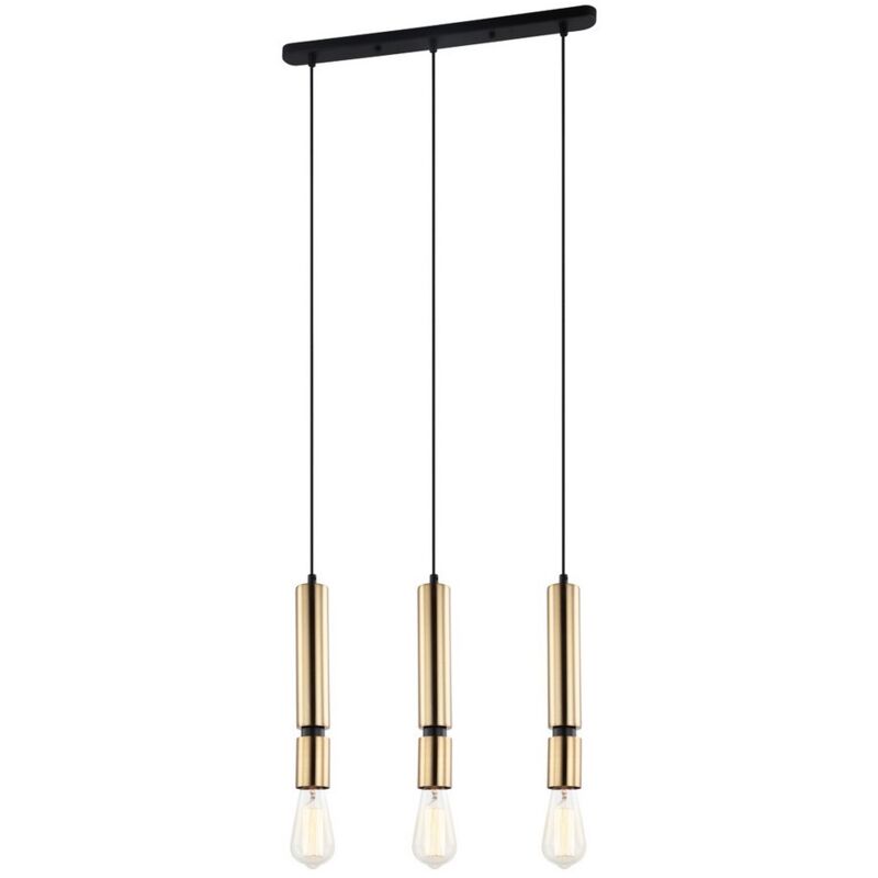 Torla - Luminaire suspendu moderne noir à 3 lumières avec abat-jour en laiton, dimmable E27 - Italux
