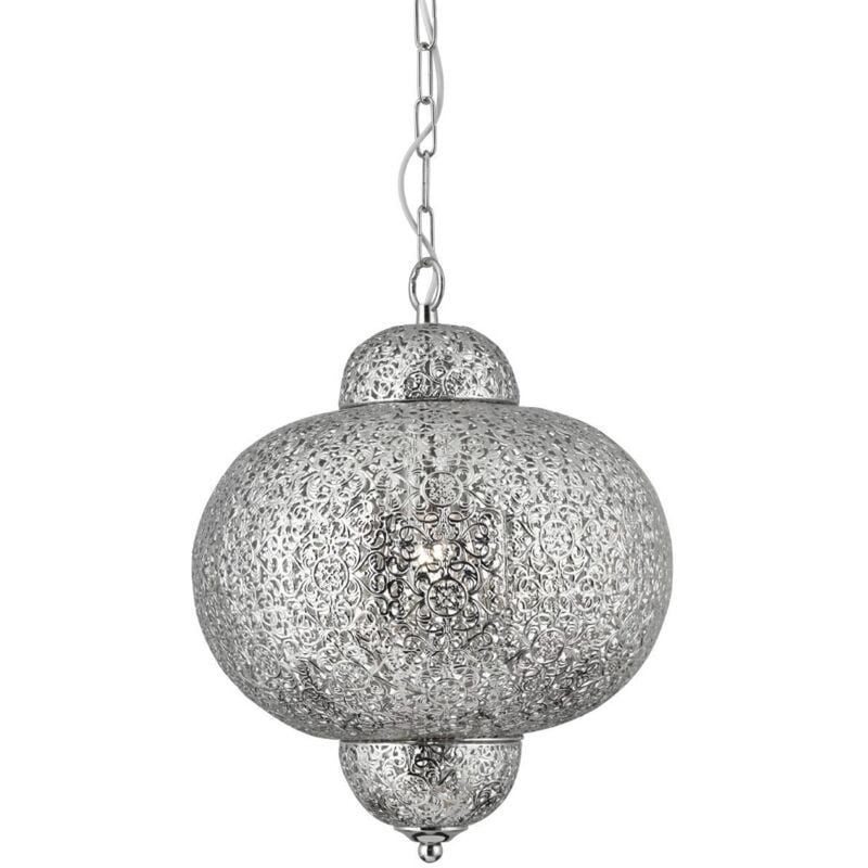 Fretwork - Plafonnier marocain à 1 ampoule Nickel brillant, E27 - Searchlight