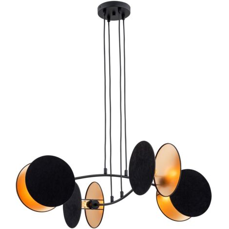 Suspension Motif 4 anneaux noir/or réglable E27 Emibig