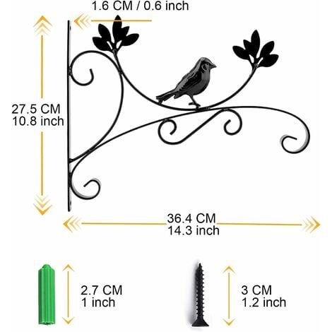 Suspension Mural Crochet Plante avec Vis Support Crochet Plante Lanterne Mangeoires d'oiseaux Panier de Jardin en Métal pour Décoration de Jardin Balcon (Oiseau)