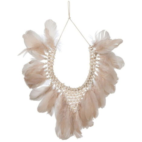 Suspension Murale à Plumes "Boho" 53cm Rose