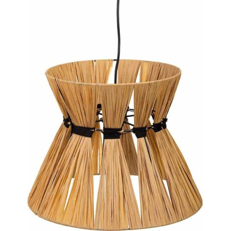 Suspension naturelle en raphia et métal marron pour salon cosy - Raphia naturel et marron foncé