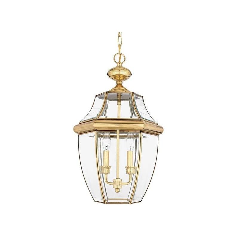 Elstead Newbury - Grande lanterne à chaîne de plafond extérieur à 2 ampoules en laiton poli, E14