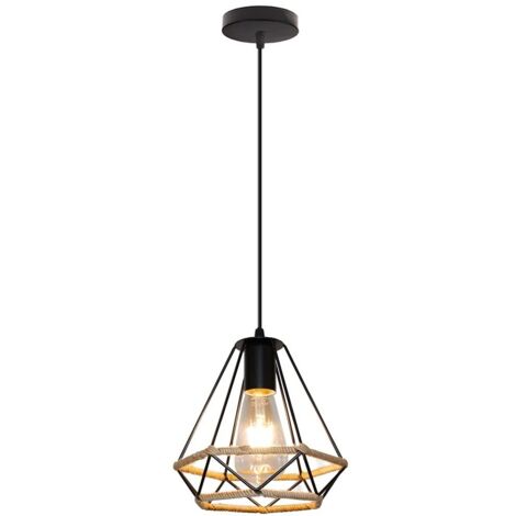 Suspension noire 1 lampe, suspension cage en métal, pour îlot de cuisine, entrée, ampoules E27 non incluses.