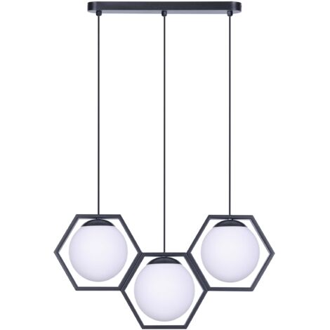 Suspension noire 3 globes verre blanc Kaja Favo K-4786