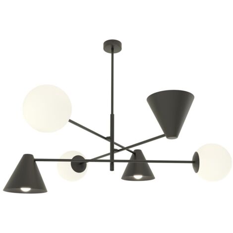 Suspension noire HERMES 6xE14, 3 globes blancs Emibig