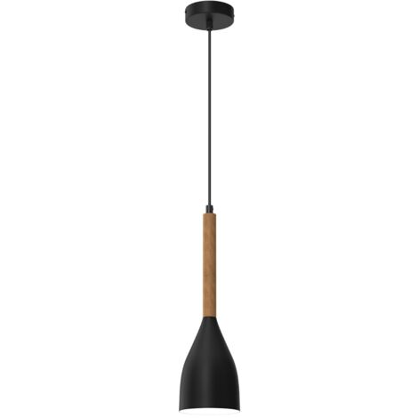 Suspension noire métal bois Muza NEW E27 15W Luminex