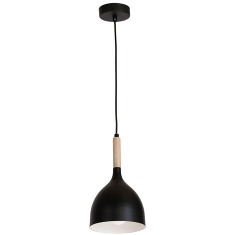 Suspension noire métal/bois Noak Wood Ø17 E27 Luminex