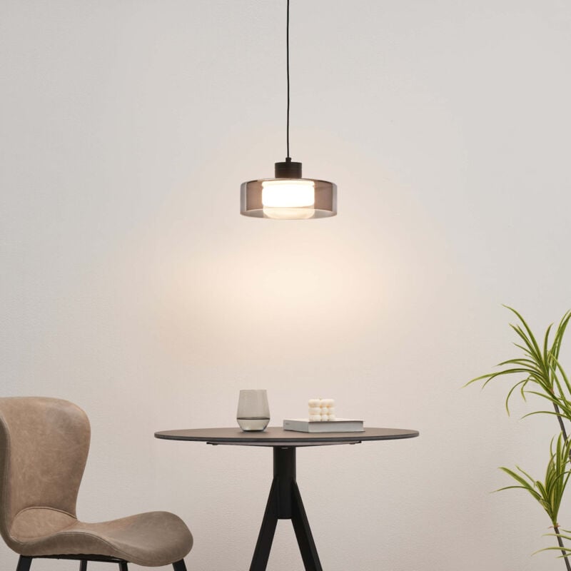 Kosilum - Suspension noire minimaliste verre fumé et led intégrée - Valdo