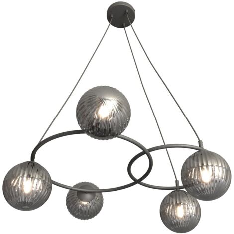 Suspension noire moderne 5xE14 globes graphite Libra