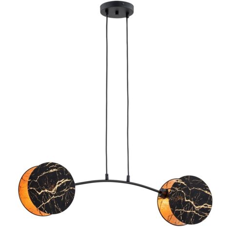 Suspension noire réglable 2 abat-jour marbre E27 Emibig