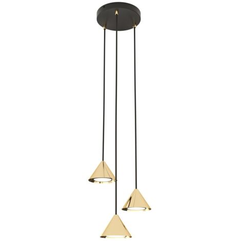 Suspension noire ronde 3 abat-jour or réglables ELIT