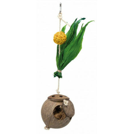 Suspension noix de coco sur corde en sisal pour oiseaux - 35 cm