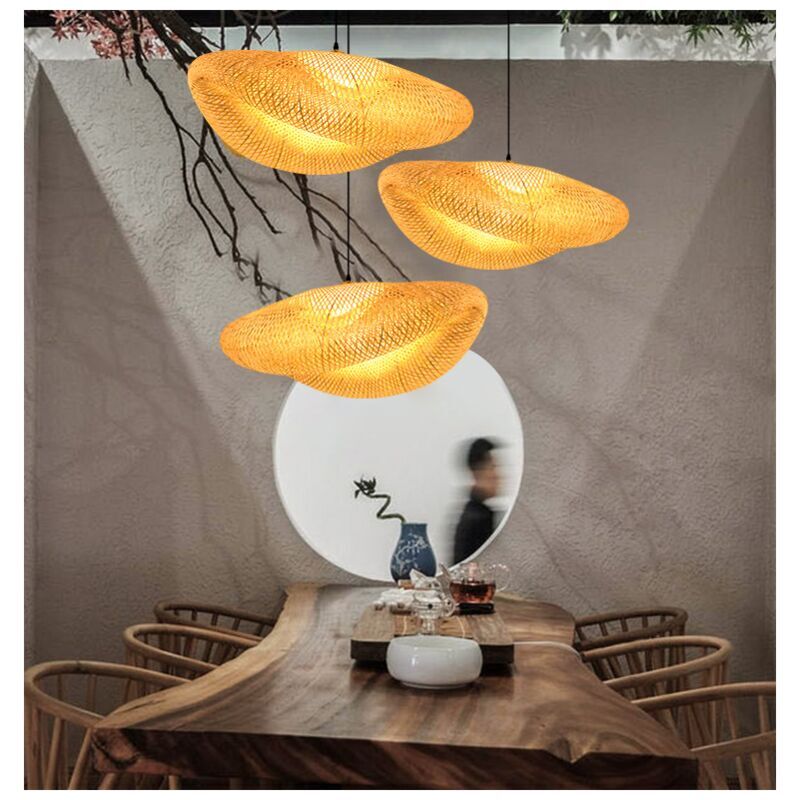 Ohjijinn - Suspension Suspension Lampe Pendentif Tissage Vintage Lampe Bambou Et Rotin Naturel Tissé Suspendu Creative Nostalgique Réglable E27