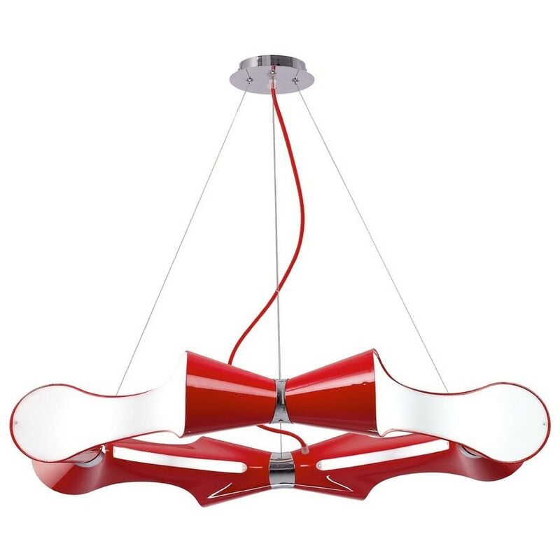 Inspired Mantra - Ora - Ceiling Pendant 8 Flat Round Light E27, Gloss Red, White Acrylic, Polished Chrome