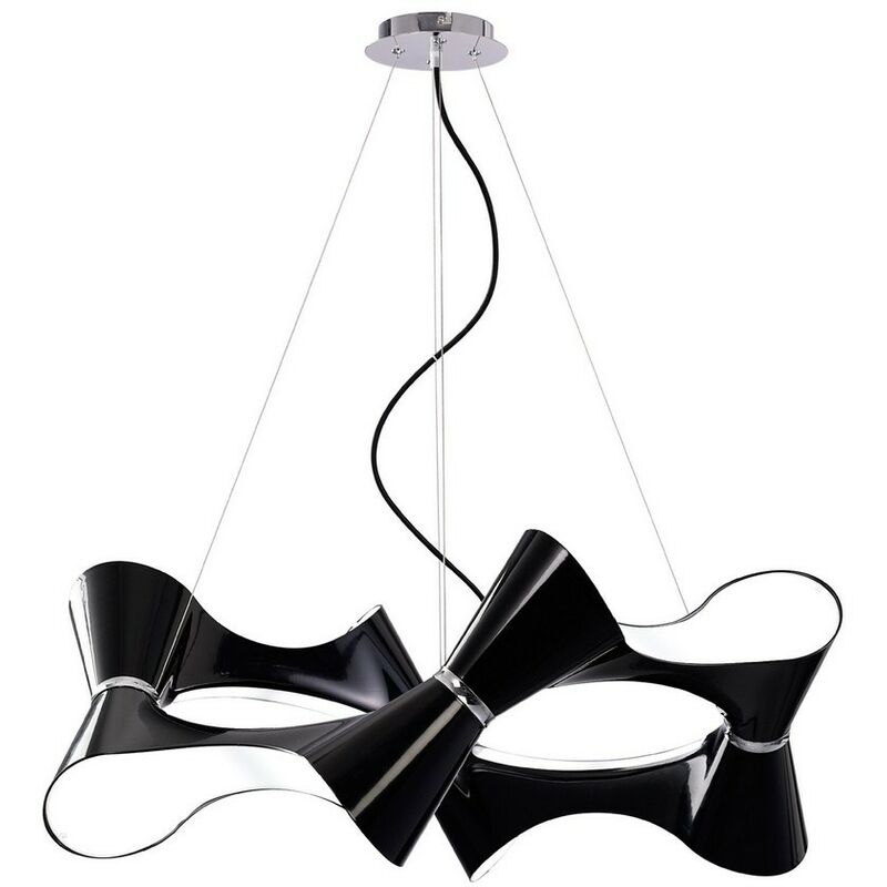 Inspired Mantra - Ora - Ceiling Pendant 8 Twisted Round Light E27, Gloss Black, White Acrylic, Polished Chrome