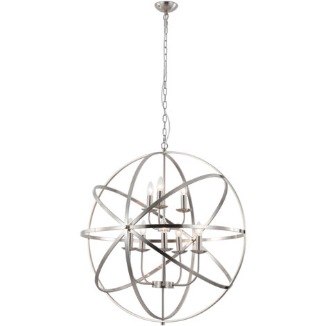 Suspension ORBIT 8L CAGE Arceaux métal argent satiné E14 8x60w diamètre 80cm