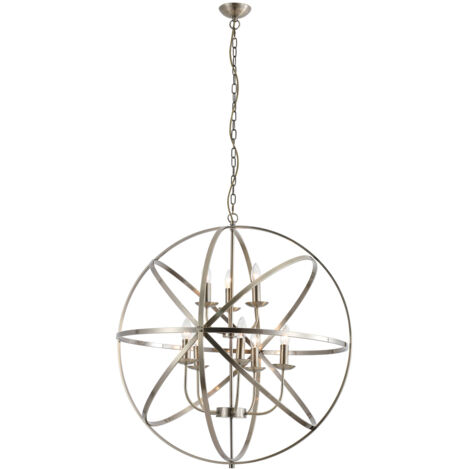 Suspension ORBIT 8L CAGE Arceaux métal laiton antique E14 8x60w diamètre 80cm