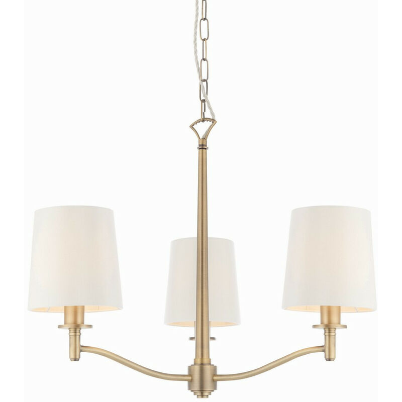 Endon Ortona - Luminaire suspendu à 3 bras multiples, laiton antique mat, faux soie blanc vintage, E14