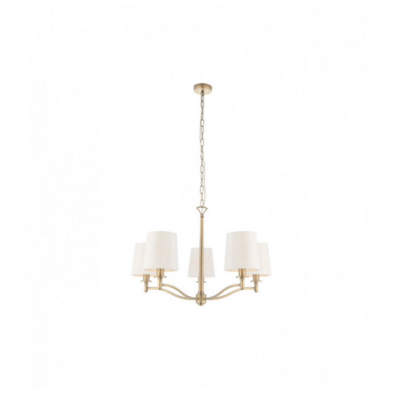 Endon - Ortona - Suspension à 5 bras multiples, laiton antique mat, faux soie blanche vintage, E14 Endon - Ortona - Suspension à 5 bras multiples, laiton antique mat, faux soie blanche vintage, E14