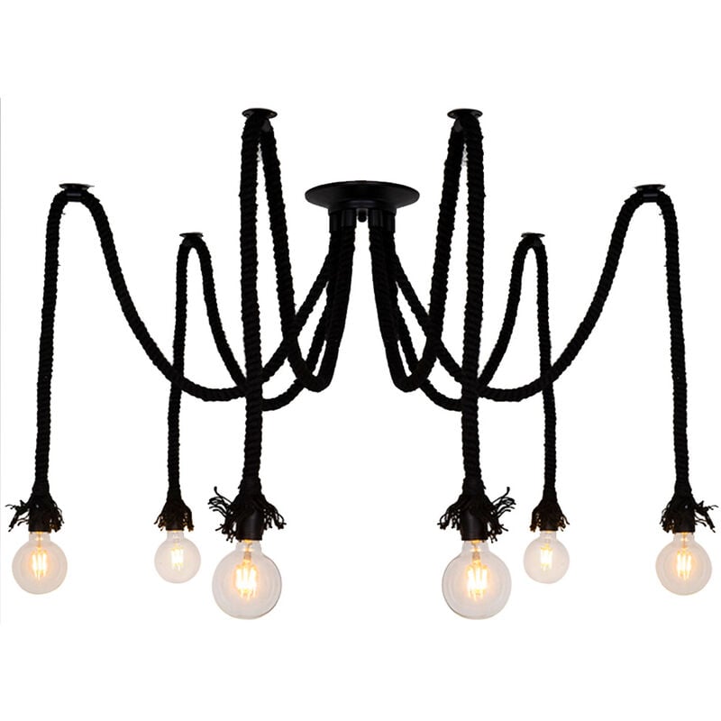 Suspension ou plafonnier design Mila 100cm réglable corde noir compatible led