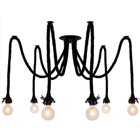 Suspension ou plafonnier design Mila 100cm réglable corde noir compatible LED