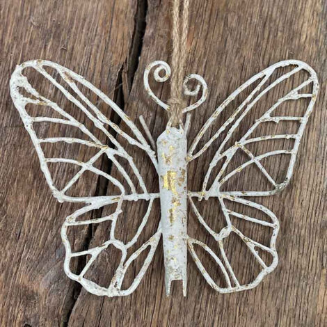 Suspension papillon blanc doré 15x4x13cm