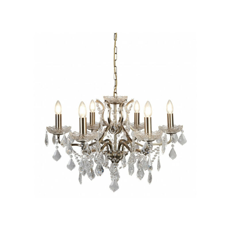Suspension Paris, laiton antique et cristal, 6 ampoules