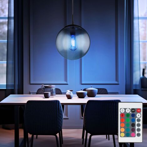 Suspension plafonnier boule télécommande fumée salon lampe suspendue en verre dimmable dans un ensemble comprenant des ampoules LED RVB