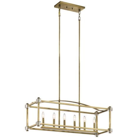 Suspension plafonnier suspension acier cristaux laiton L 91,4 cm