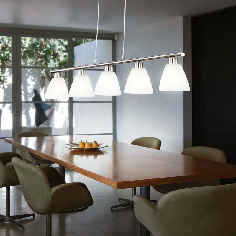 Etc-shop - Lampe de table à manger lampe suspendue table à manger suspension argent réglable en hauteur, 5 flammes, métal nickel verre blanc 5x