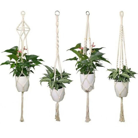 Suspension Plante, 4 Pièces Suspension Plante Interieur et Extérieur, Pot de Fleur Suspendu Style Boho pour Décoration de Jardin
