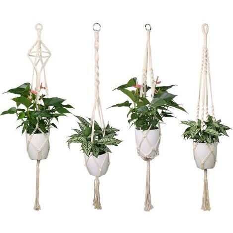 Suspension Plante, 4 Pièces Suspension Plante Interieur et Extérieur, Pot de Fleur Suspendu Style Boho pour Décoration de Jardin, Décoration Murale et Intérieure