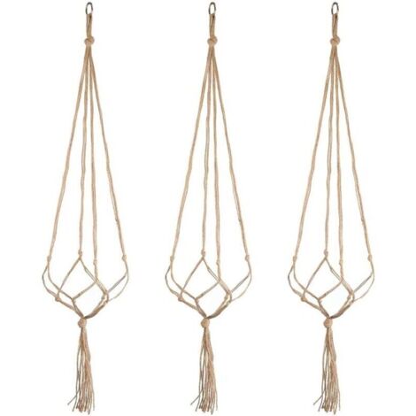 Suspension plante en jute naturel – Lot de 3 cintres 105 cm – Anneau inoxydable pour intérieur et extérieur – Décoration maison et jardin