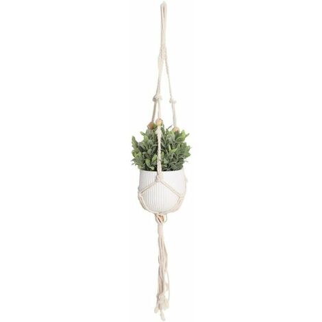 Suspension Plante Macramé Decoration Porte Plantes Intérieur ou Extérieur Beige Coton Corde avec Perles en Bois Design Scandinave