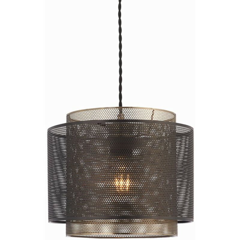 Endon - Plexus - Luminaire suspendu cylindrique à 1 lumière, peinture noire mate, maille en laiton antique, E27