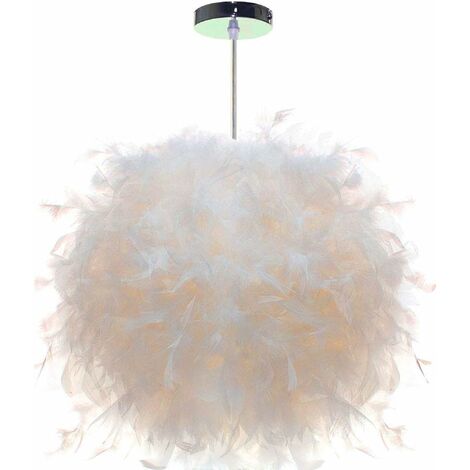 Suspension Plume Luminaire Blanche Moderne Lustre Abat-Jour 30cm pour les Salons Chambres des Enfants