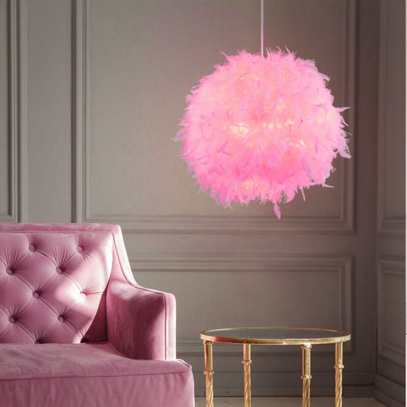 Suspension led Plumes Lampe boule rose Lampe pour chambre d'enfant suspendue, textile métal, 9W 810lm blanc chaud, DxH 30x150 cm