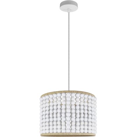 Suspension Polux RIBE 120 cm perles bois blanc E27