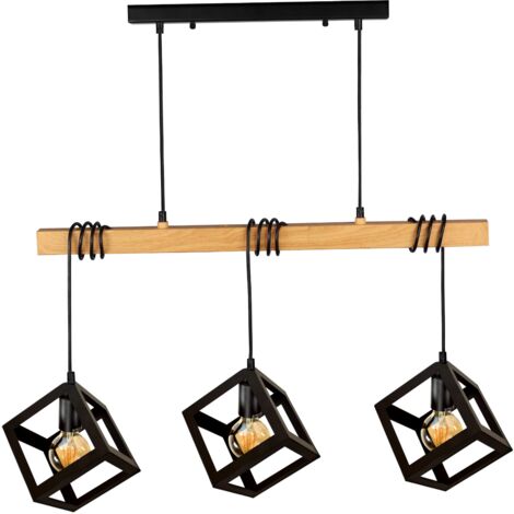 Suspension Polux Sweden métal/bois noir 3xE27 130 cm
