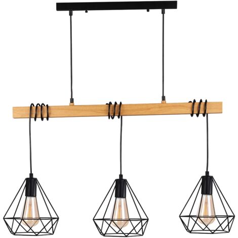 Suspension Polux VIGO loft bois/métal noir 130cm 3xE27