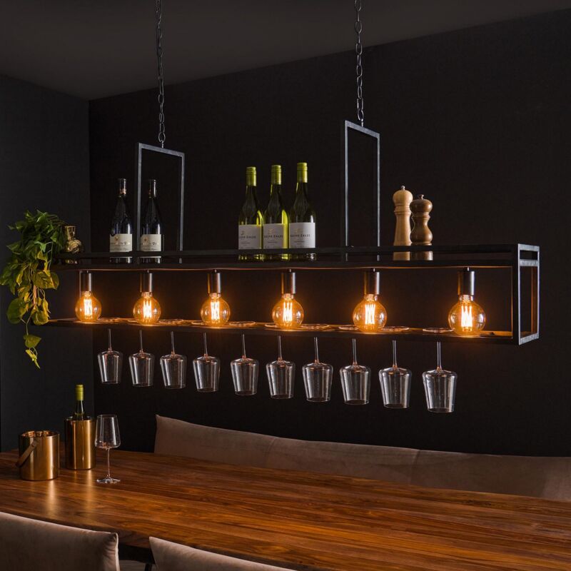 M&s - Suspension pour bar 6 lampes 160x28x150 cm en métal gris foncé M&s - Suspension pour bar 6 lampes 160x28x150 cm en métal gris foncé