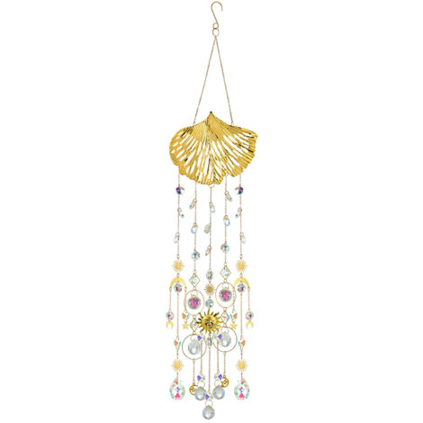 Suspension pour vitres avec pendentif feuille de Ginkgo, cristal AB multi-reflet, longueur 72cm
