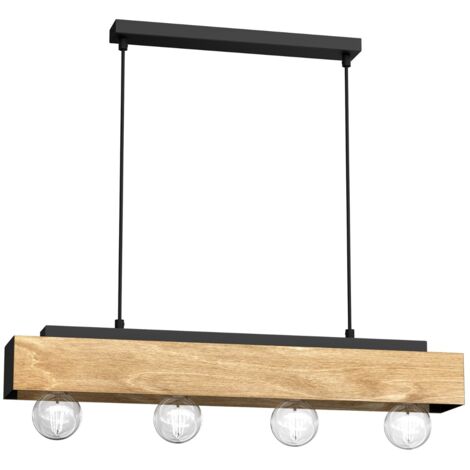 Suspension poutre bois 76 cm Miluza 4xE27 noir Luminex