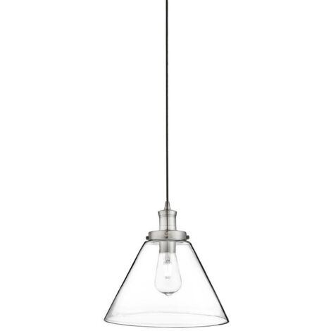 Suspension PYRAMID 1L métal argent satiné et abatjour verre transparent E27 max 60w diamètre 29cm