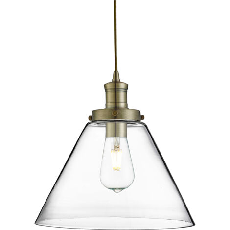 Suspension PYRAMID 1L métal laiton antique et abatjour verre transparent E27 max 60w diamètre 29cm