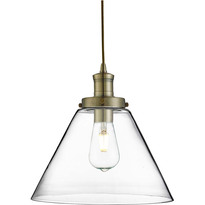 Searchlight - Suspension pyramid 1L métal laiton antique et abatjour verre transparent E27 max 60w diamètre 29cm