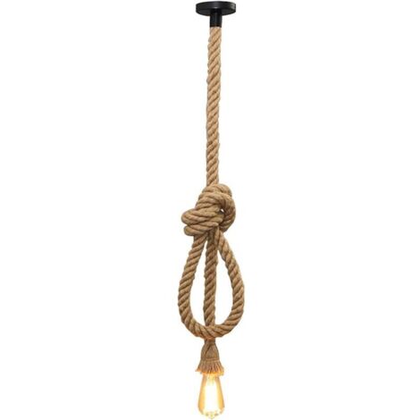 Suspension rétro à une seule ampoule en corde de chanvre E27, style campagne, corde de 150 cm, adaptée pour bar, restaurant, café, salon, séjour, cuisine et maison